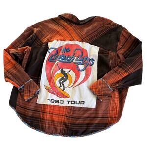 Via Penny Lane Reworked Apparel The Beach Boys Orange and Brown Flannel Medium